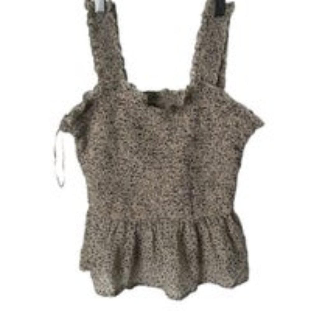 Japna Womens Smoked Top Leopard Print Ruffle Sleeveless Tank Top Shirt Size S